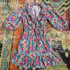 Melloday bright floral faux wrap dress with pockets S